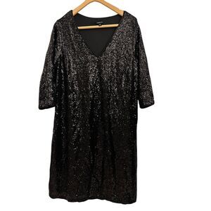 Torrid‎ Black Sequin V-Neck 3/4 Sleeve Midi Shift Dress Fancy Party 2 (18/20)